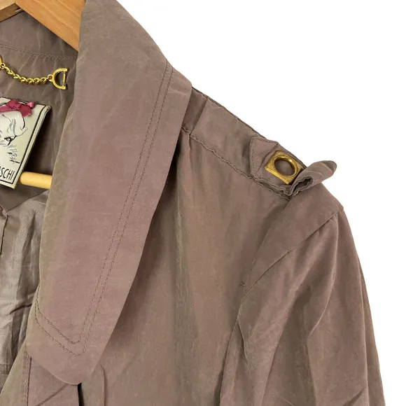 Yoana Baraschi Trench Coat Chocolate Drawstring Waist Pockets Lined Size 6