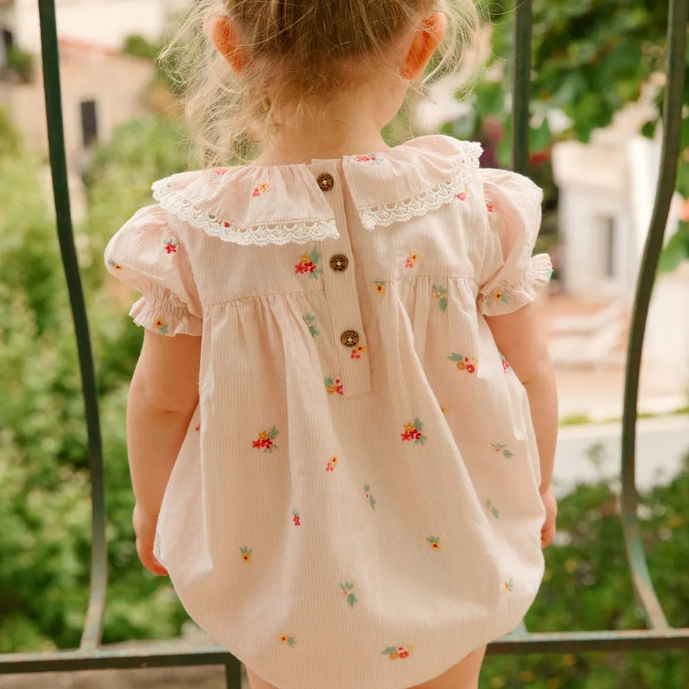 Yolia Romper | Pink Bouquet Stripes
