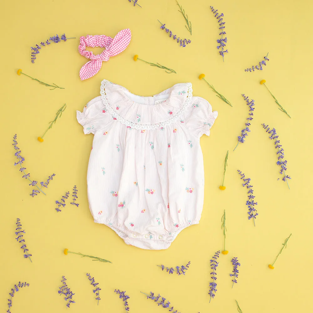 Yolia Romper | Pink Bouquet Stripes