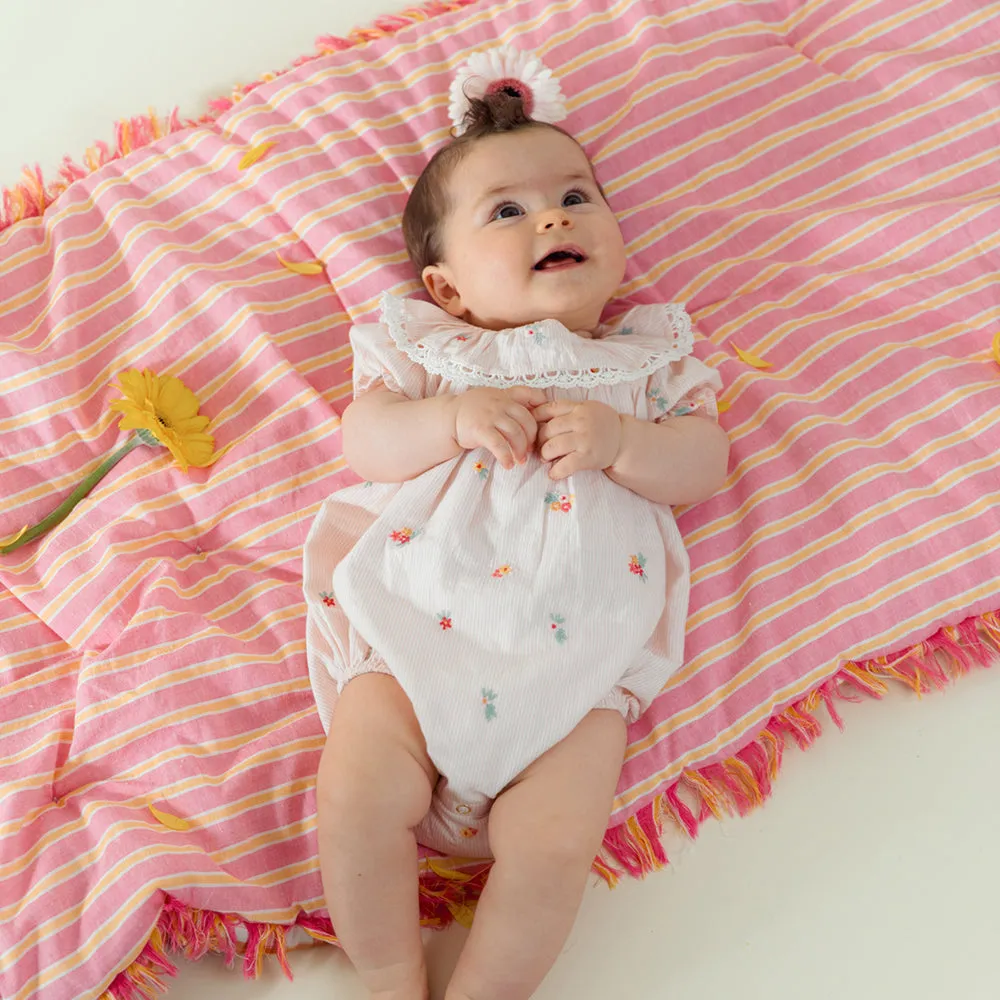 Yolia Romper | Pink Bouquet Stripes