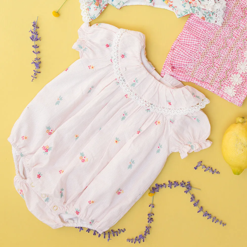 Yolia Romper | Pink Bouquet Stripes