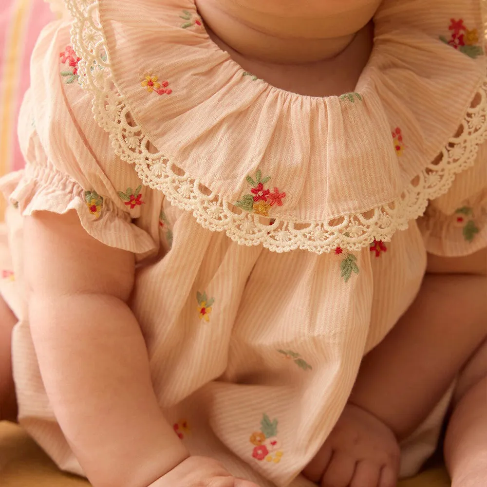 Yolia Romper | Pink Bouquet Stripes