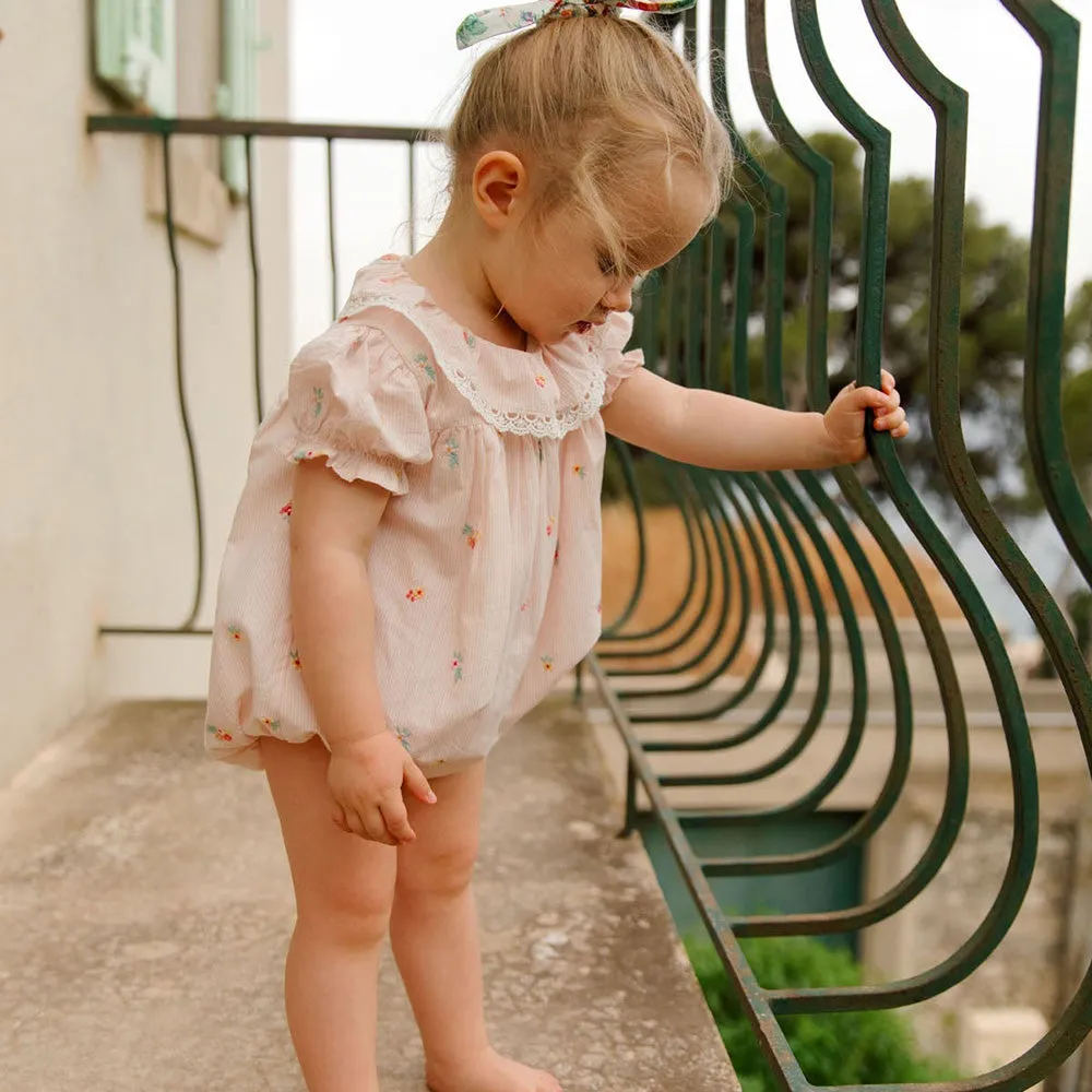 Yolia Romper | Pink Bouquet Stripes