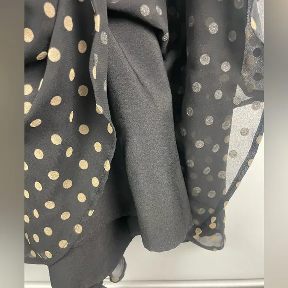 Zara Black Gold Polka Dot Tiered Ruffled Long Sleeve Chiffon Midi Dress