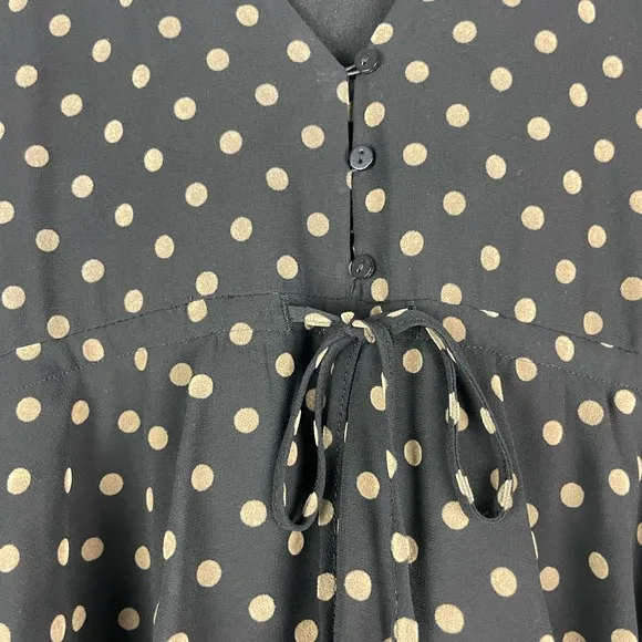 Zara Black Gold Polka Dot Tiered Ruffled Long Sleeve Chiffon Midi Dress