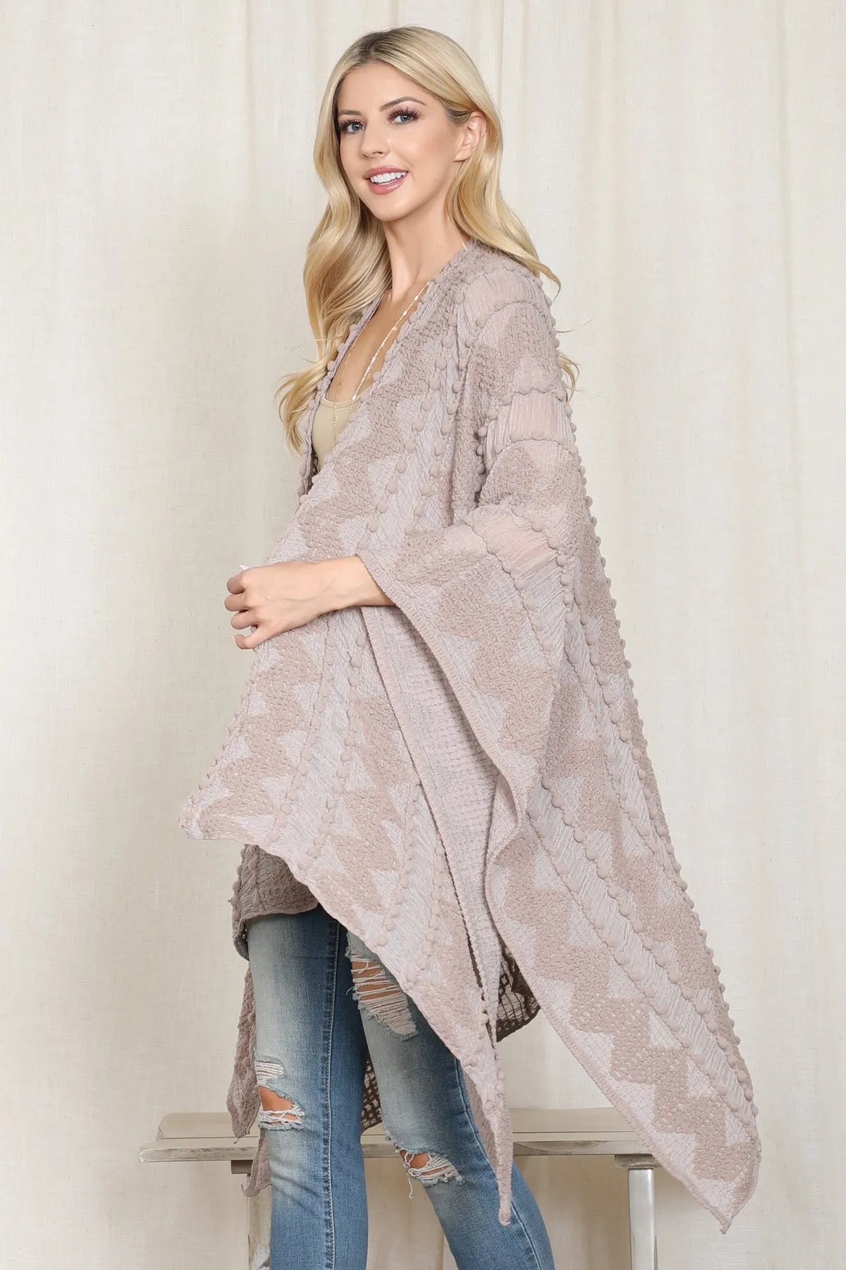 ZIG ZAG POMPOM OPEN FRONT KIMONO