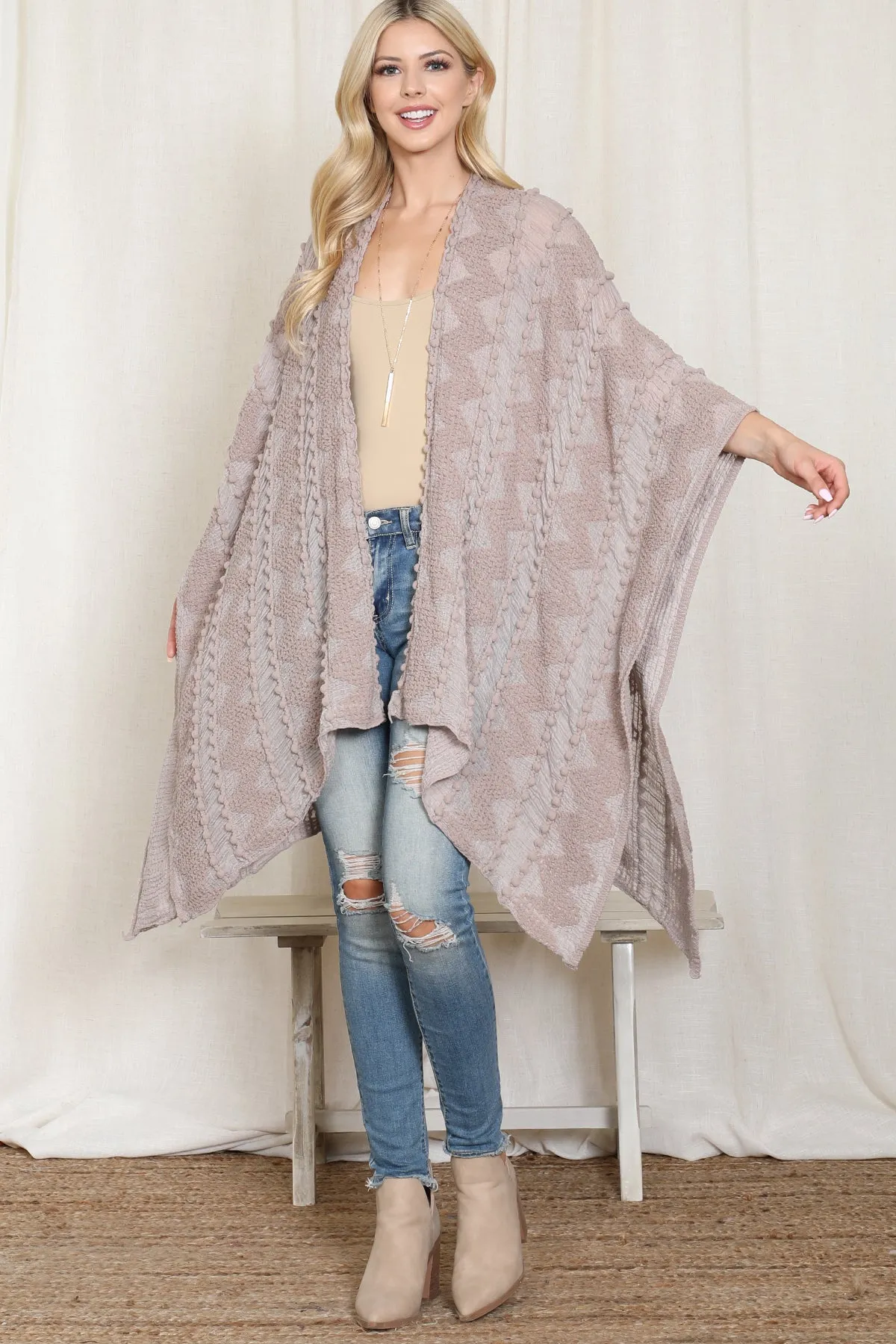 ZIG ZAG POMPOM OPEN FRONT KIMONO