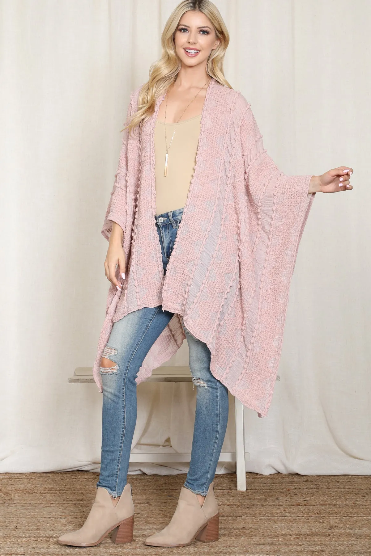 ZIG ZAG POMPOM OPEN FRONT KIMONO
