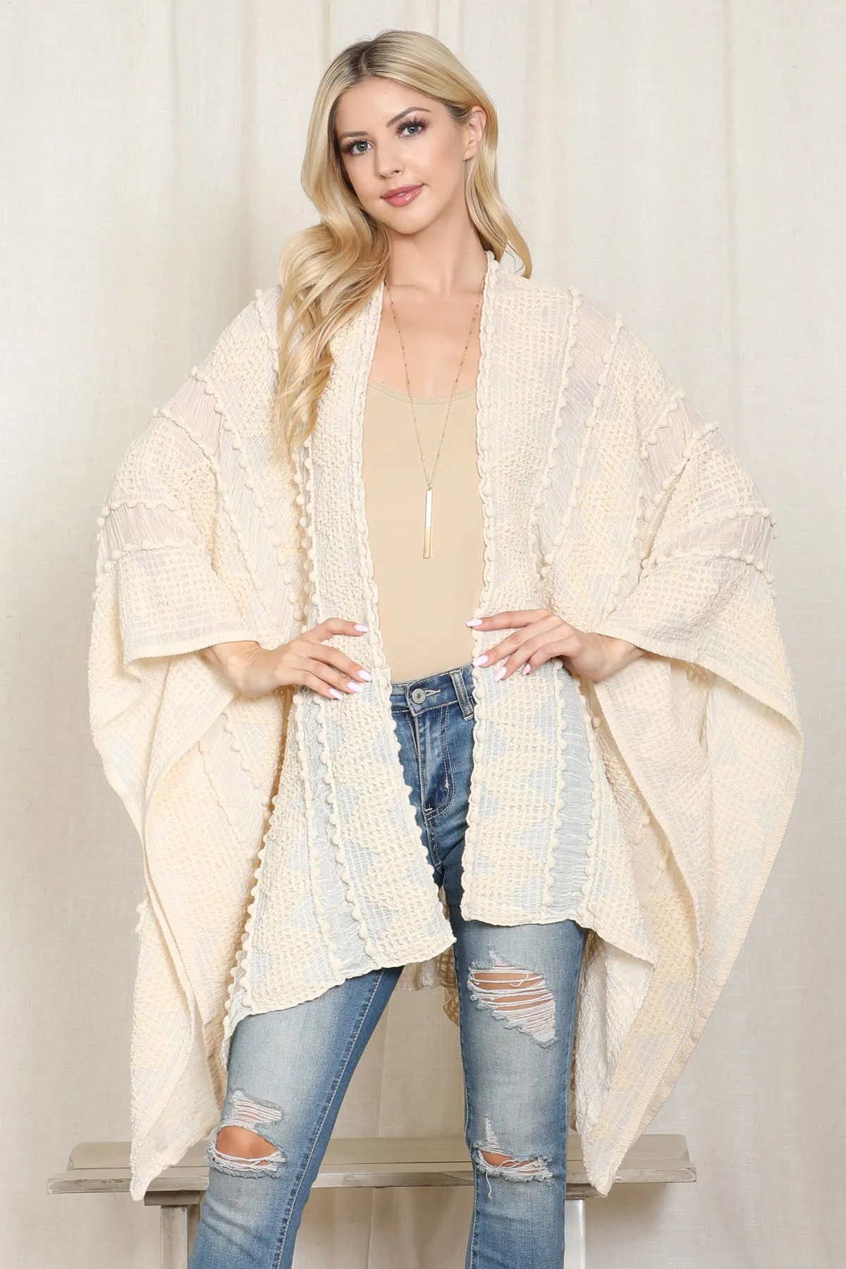 ZIG ZAG POMPOM OPEN FRONT KIMONO